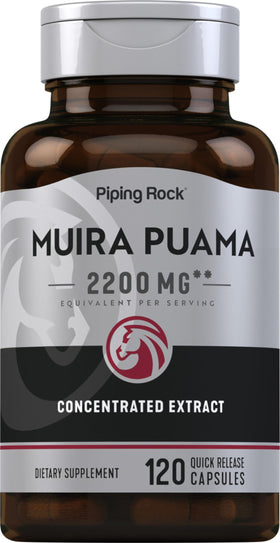 Piping Rock Extrait de Racine de Muira Puama 120 Capsules - vue de face