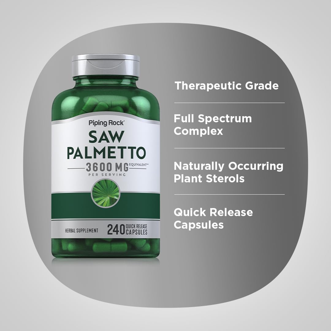 Piping Rock Extrait de Saw Palmetto capsules ouvertes montrant leur taille