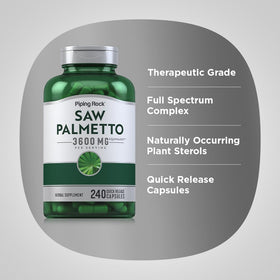 Piping Rock Extrait de Saw Palmetto capsules ouvertes montrant leur taille