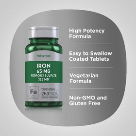 Piping Rock Fer Ferreux Sulfate 65 mg comprimés avec des ingrédients naturels