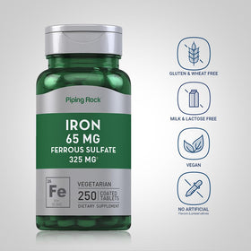 Piping Rock Fer Ferreux Sulfate 65 mg sur une table en bois