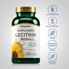 Piping Rock gélules de lécithine de tournesol 3600 mg étiquette