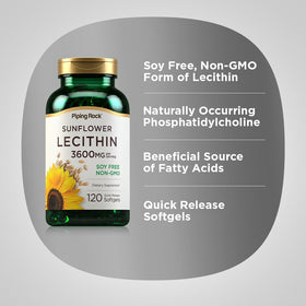Piping Rock gélules de lécithine de tournesol 3600 mg près d'un verre d'eau