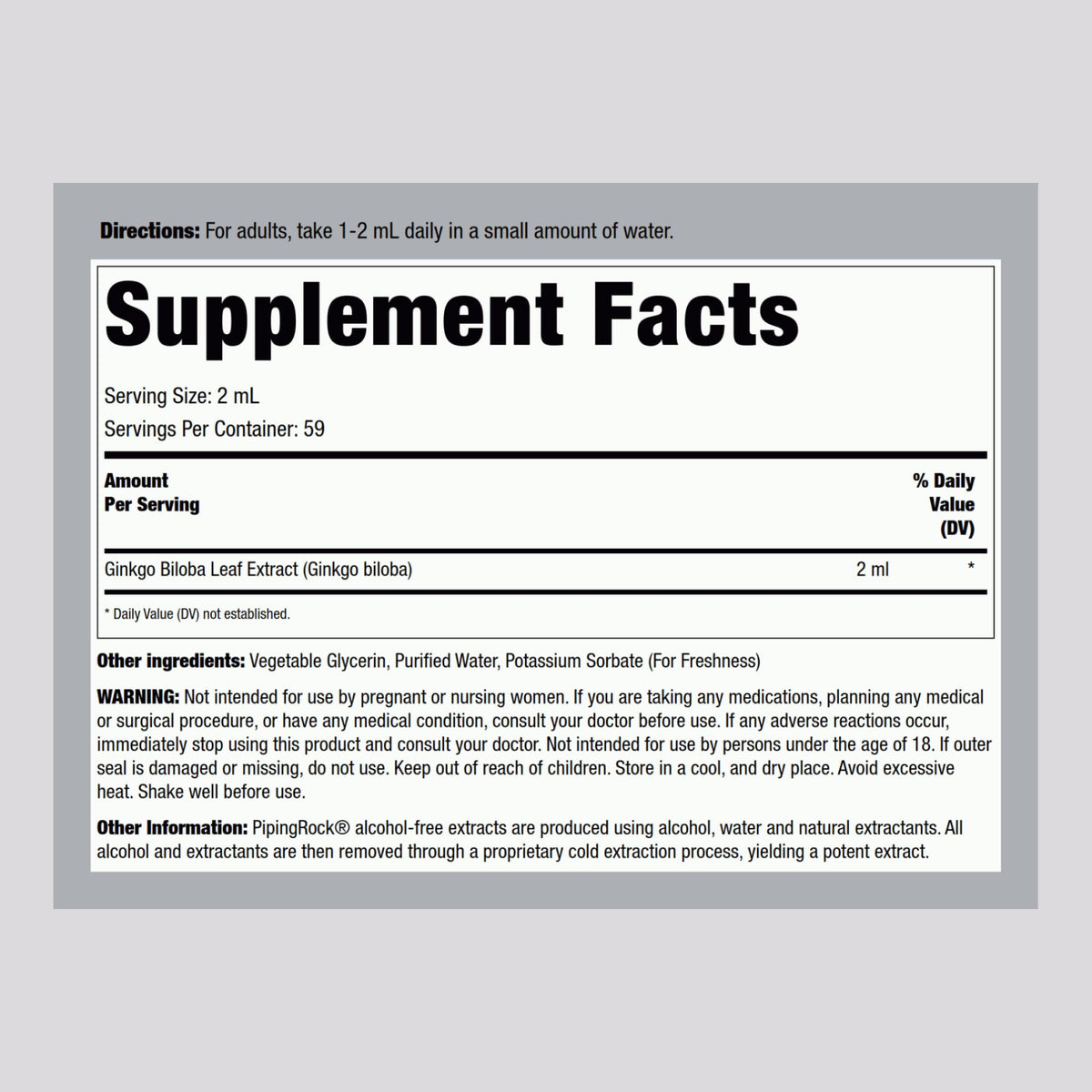 Piping Rock Ginkgo Biloba 4 fl oz avec étiquette détaillée