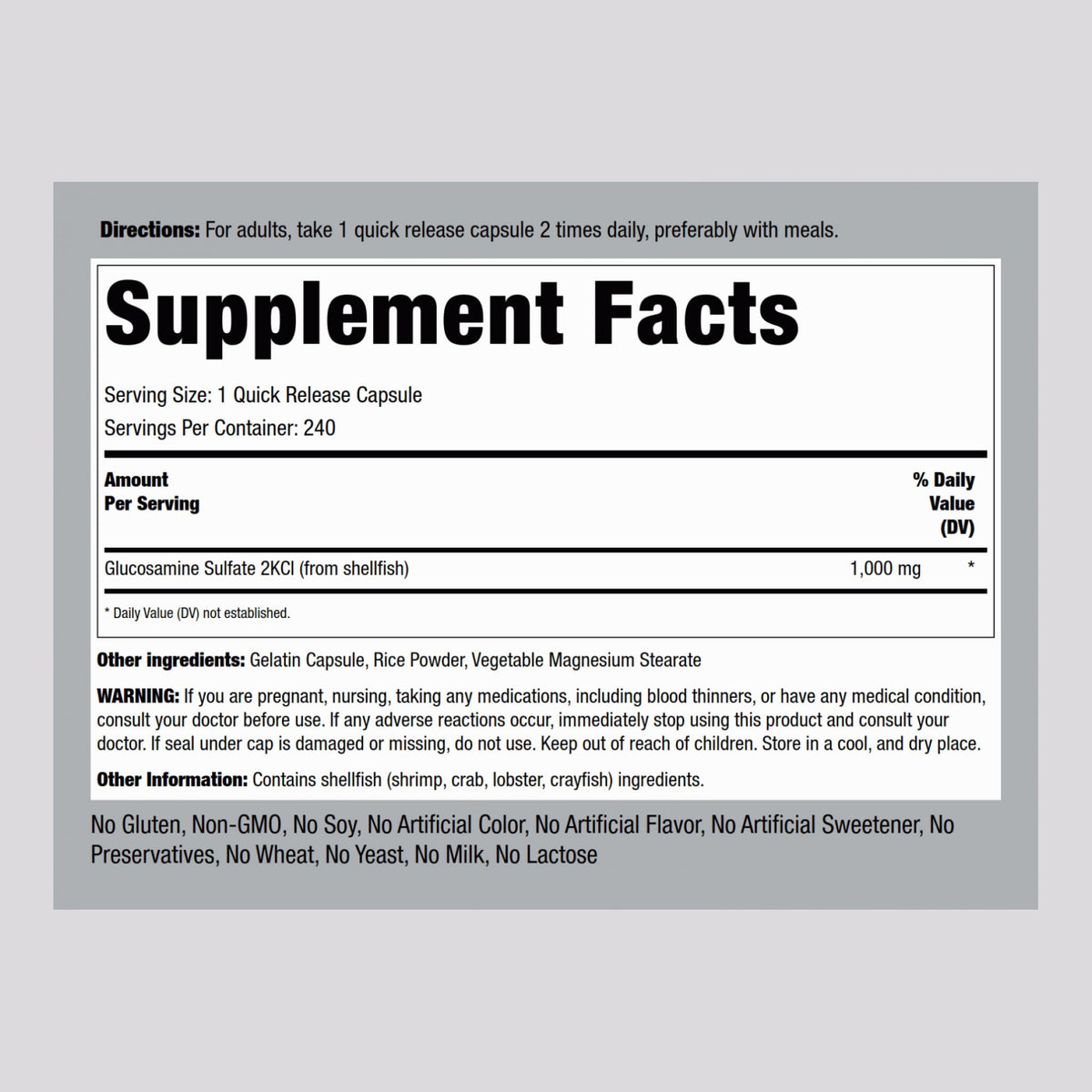 Piping Rock Glucosamine Capsules ouvert avec le contenu visible