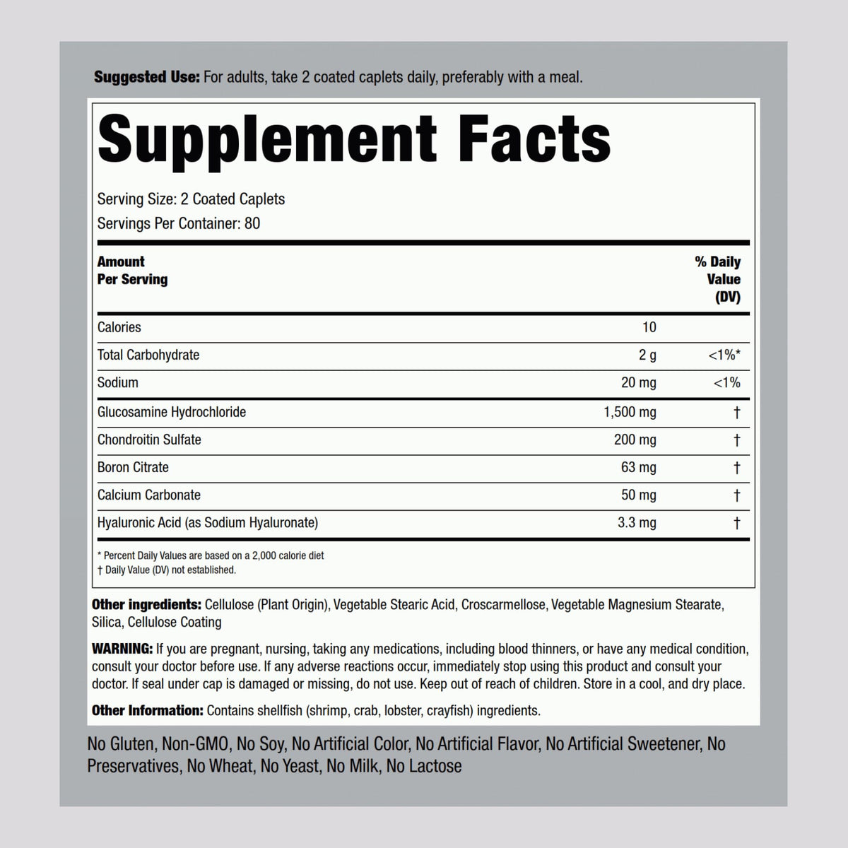 Piping Rock Glucosamine Chondroitin boîte et comprimés à côté