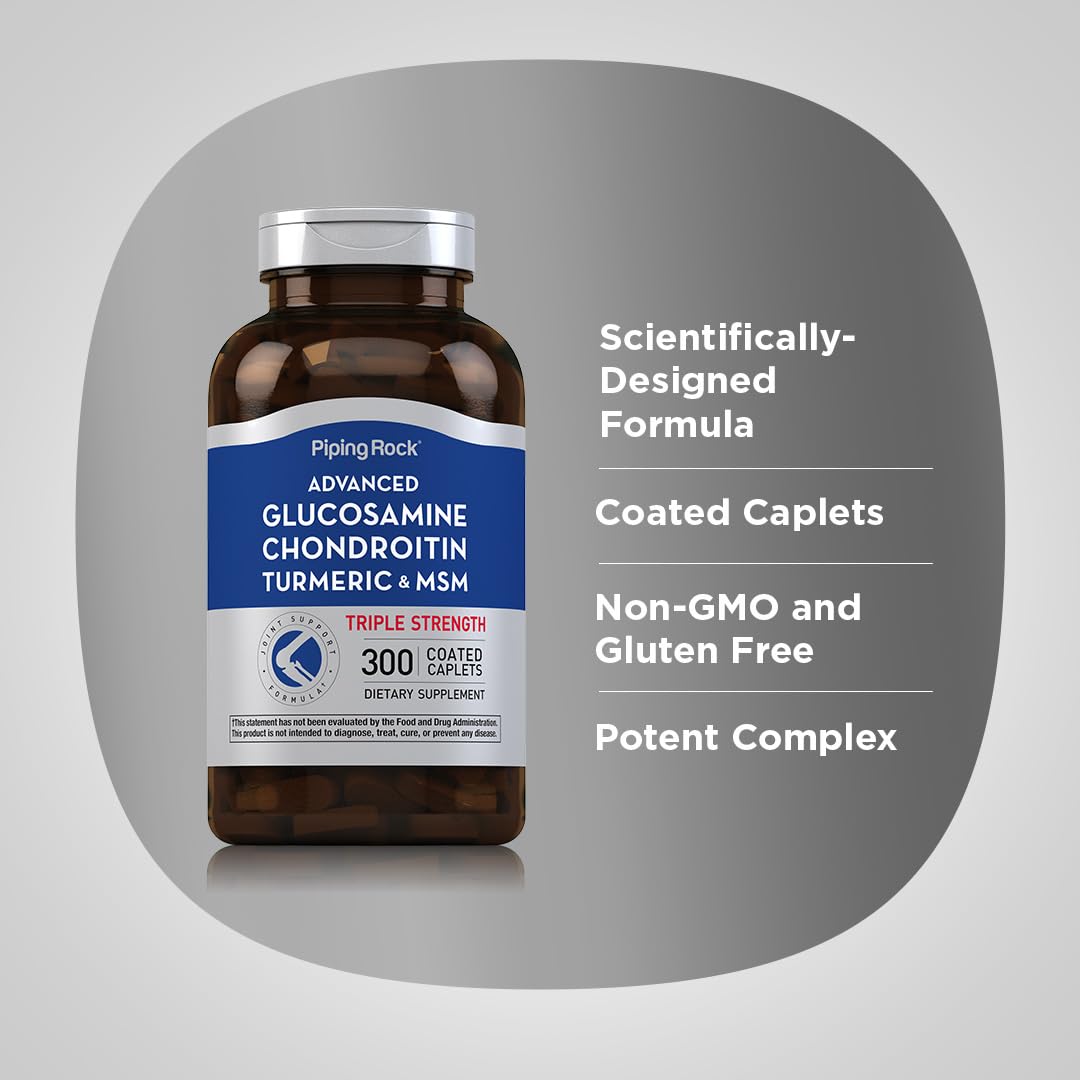 Piping Rock Glucosamine Chondroitin MSM comprimés sur fond blanc