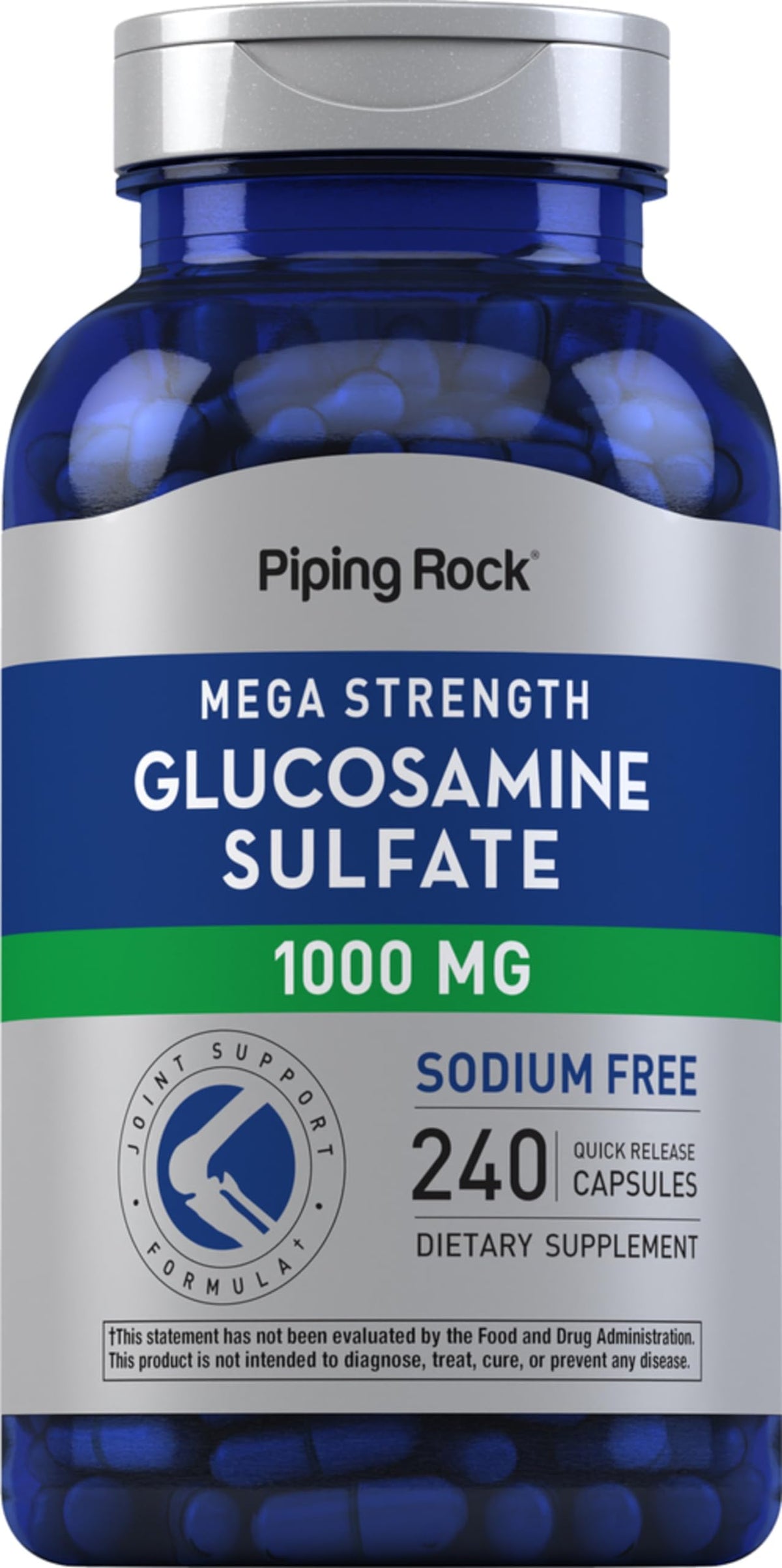 Piping Rock Glucosamine Sulfate 1000mg 240 Capsules vue de face