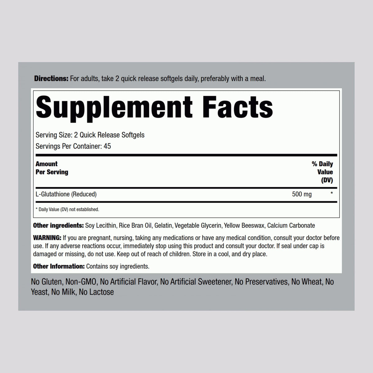 Piping Rock Glutathione Liposomal 500mg détails des capsules