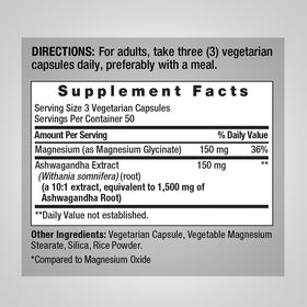 Piping Rock Glycinate de Magnésium et Ashwagandha capsules sur fond blanc