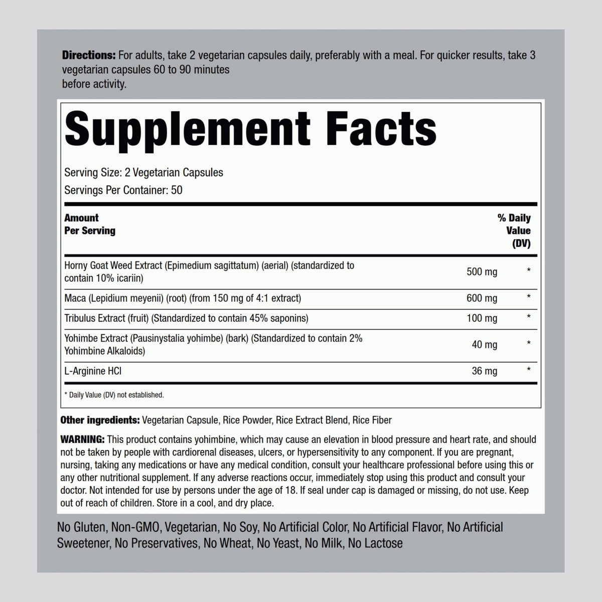 Piping Rock Horny Goat Weed capsules végétariennes sur une surface