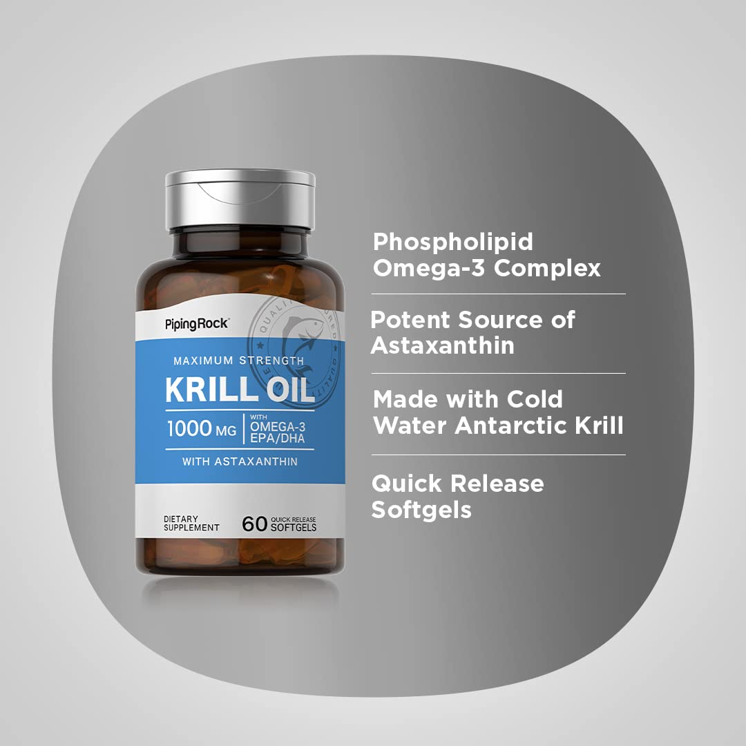 Piping Rock huile de krill 1000 mg gélules molles avec étiquette