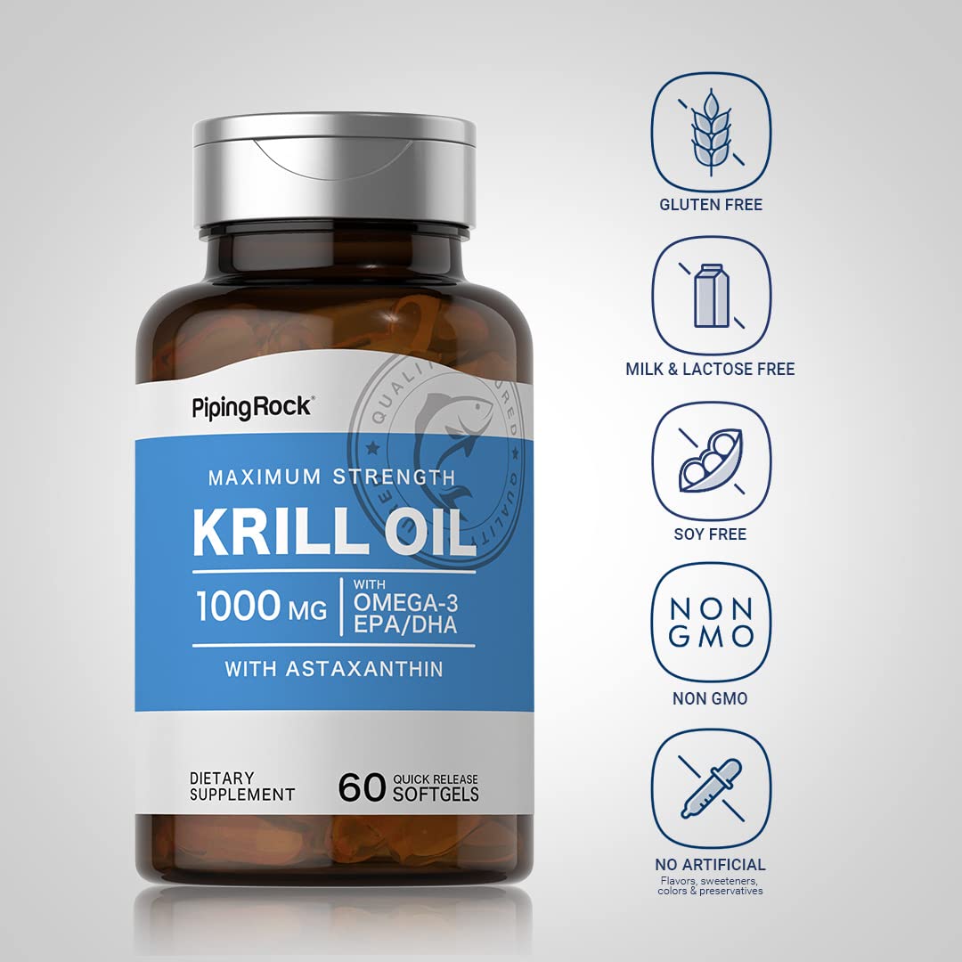 Piping Rock huile de krill 1000 mg gélules molles sur fond blanc