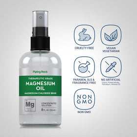 Piping Rock Huile de Magnésium Pure 8 Fl Oz côté avec bouchon