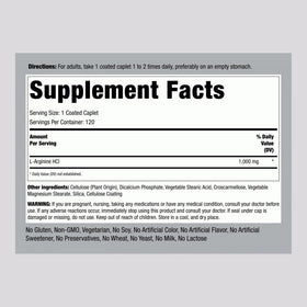Piping Rock L-Arginine HCl 1000mg 120 comprimés emballage