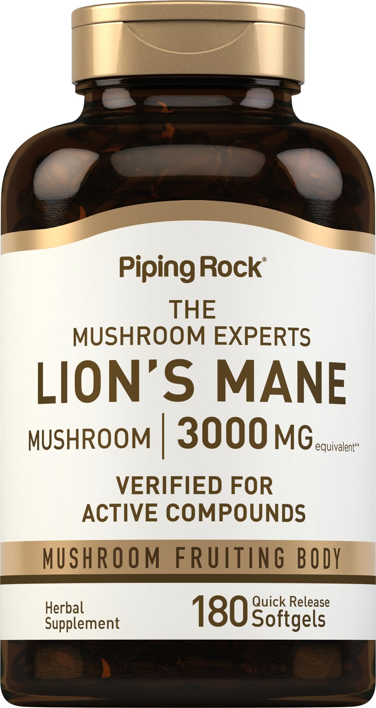 Piping Rock Lion's Mane 180 capsules softgel front view