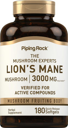 Piping Rock Lion's Mane 180 capsules softgel front view