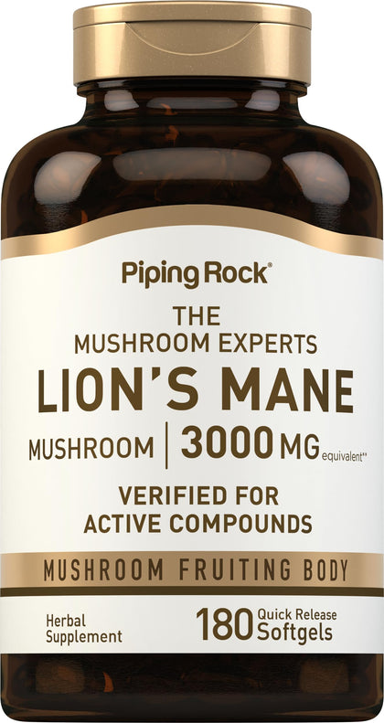 Piping Rock Lion's Mane 180 capsules softgel front view