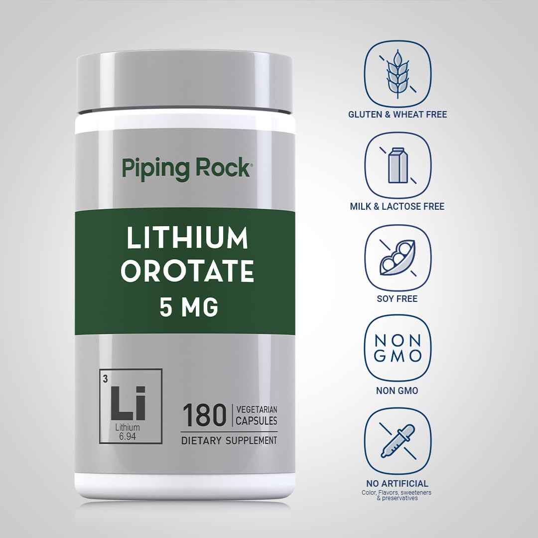 Piping Rock Lithium Orotate capsules close-up