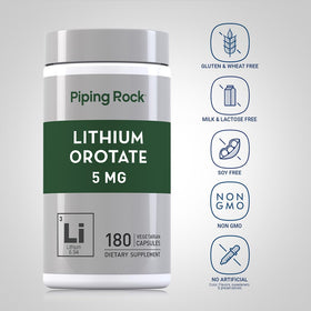 Piping Rock Lithium Orotate capsules close-up