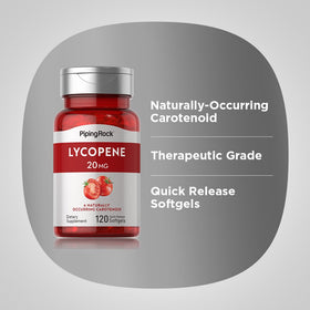 Piping Rock Lycopène 20mg gélules ouvertes montrant la taille