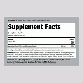 Piping Rock Magnésium Malate 1800 mg boîte avec 180 comprimés