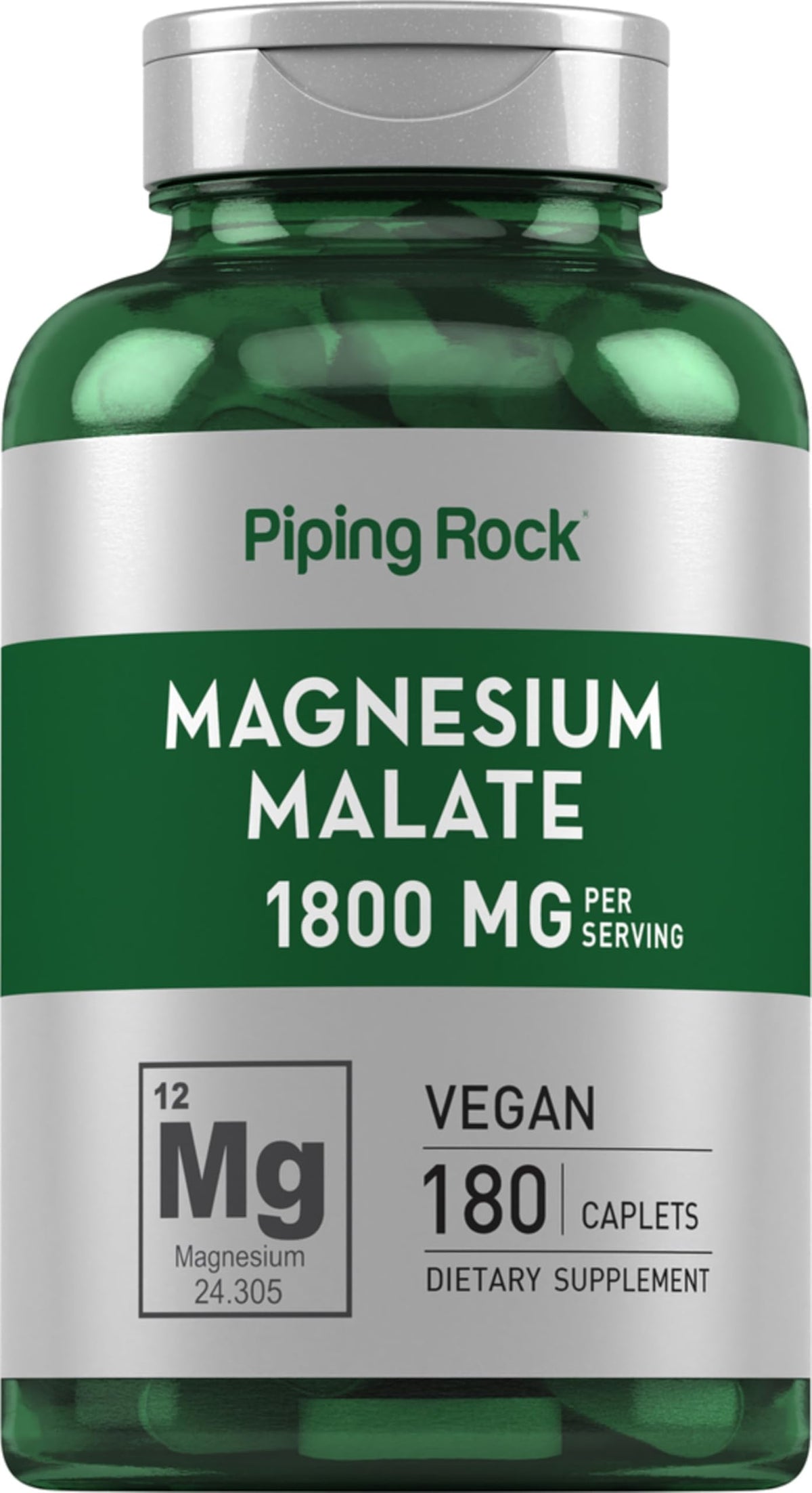Piping Rock Magnésium Malate 1800 mg comprimés végétaliens vue de face