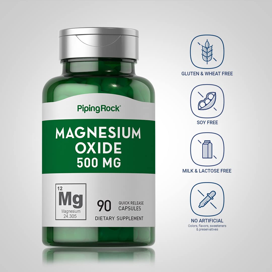 Piping Rock Magnésium Oxyde 500 mg capsules côté