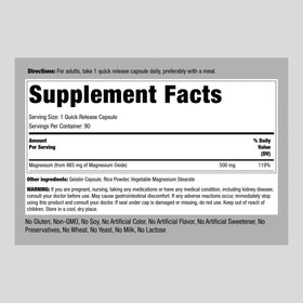 Piping Rock Magnésium Oxyde 500 mg flacon avec 90 capsules