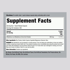 Piping Rock Molybdène 500 mcg Capsules vue arrière