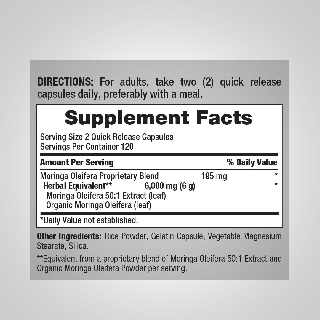Piping Rock Moringa Oleifera capsules avec étiquette