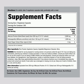 Piping Rock Mucuna Ashwagandha 200 capsules emballage