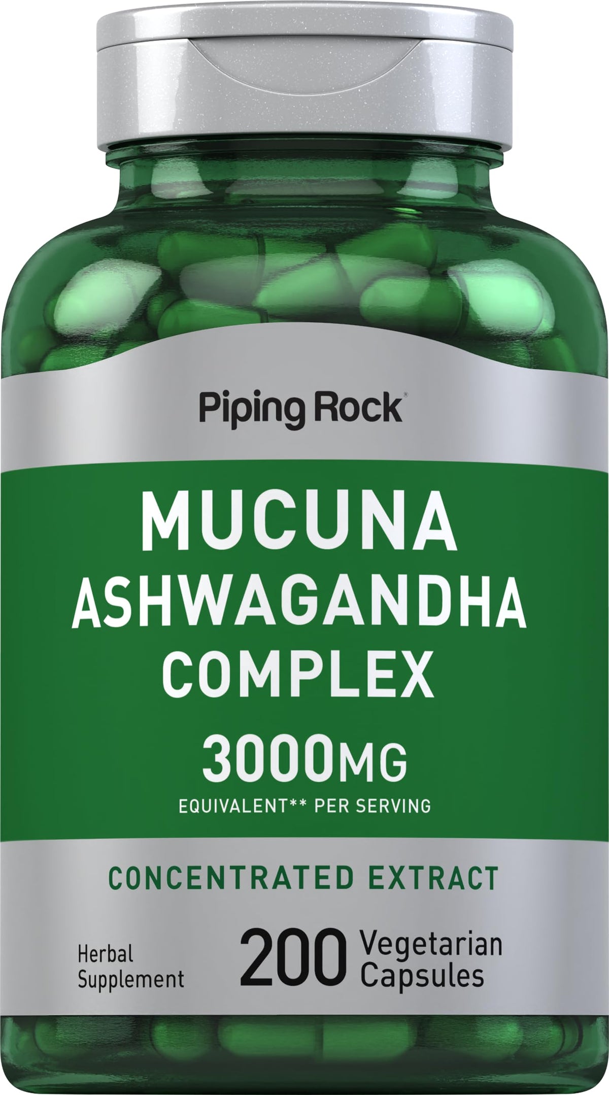 Piping Rock Mucuna Ashwagandha 200 capsules vue avant