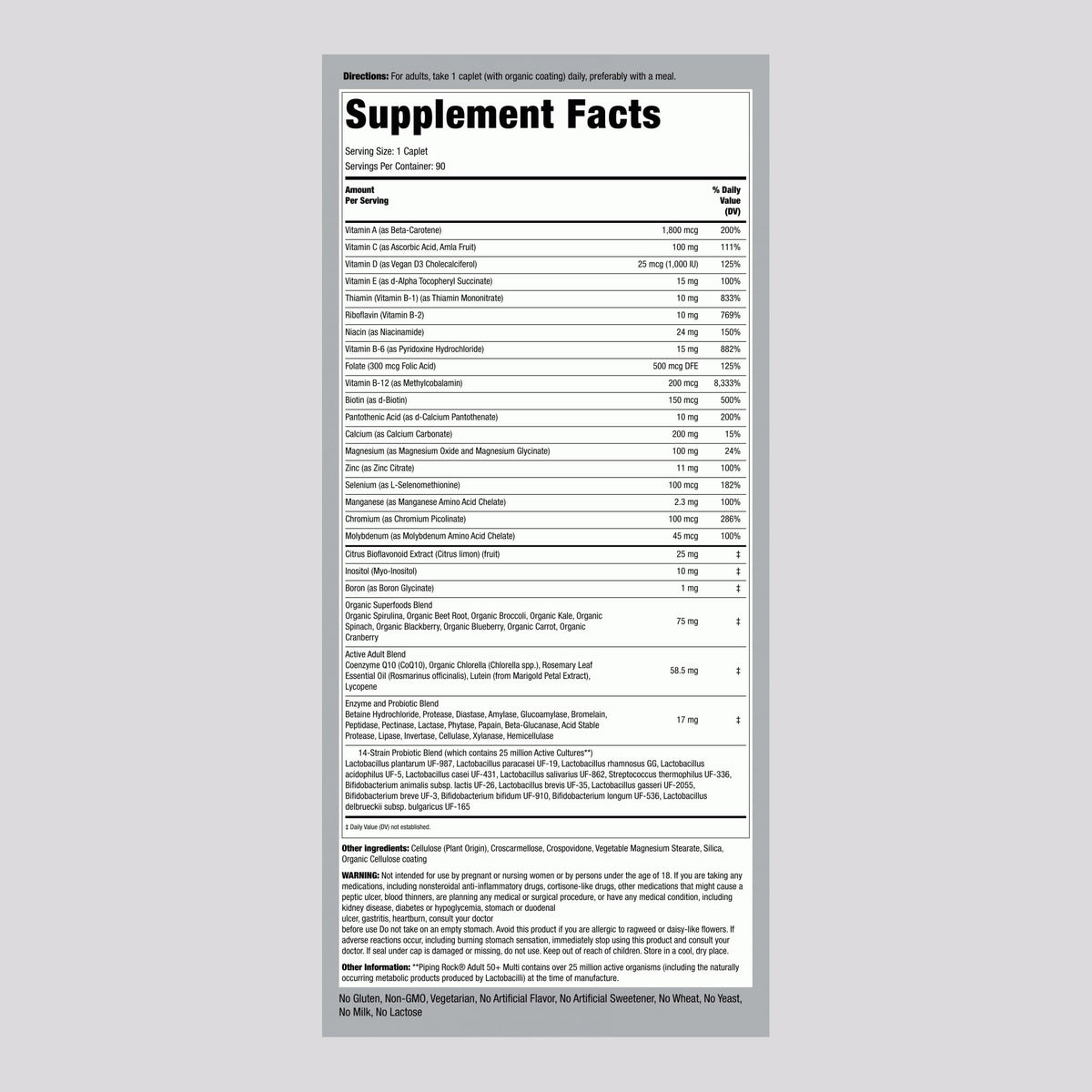 Piping Rock Multivitamines 50+ avec CoQ10 et Probiotiques
