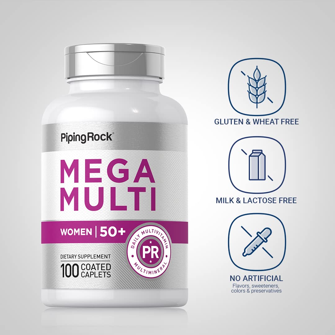 Piping Rock multivitamines femmes 50+ comprimés enrobés avec un verre d'eau