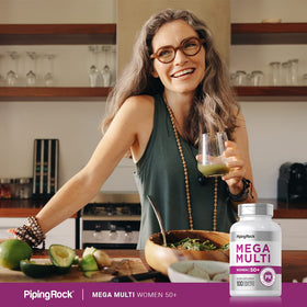 Piping Rock multivitamines femmes 50+ vue de près des comprimés enrobés