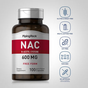 Piping Rock NAC N-Acétyl Cystéine 600mg 100 Capsules - capsules naturelles