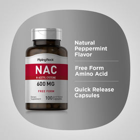 Piping Rock NAC N-Acétyl Cystéine 600mg 100 Capsules - vue de côté