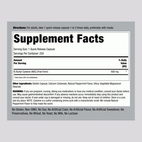 Piping Rock NAC N-Acétylcystéine 600mg capsules vues de dessus