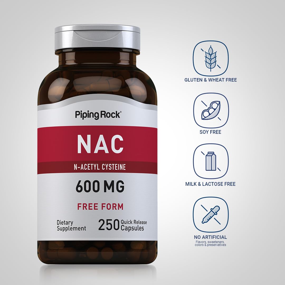 Piping Rock NAC N-Acétylcystéine 600mg étiquette du flacon
