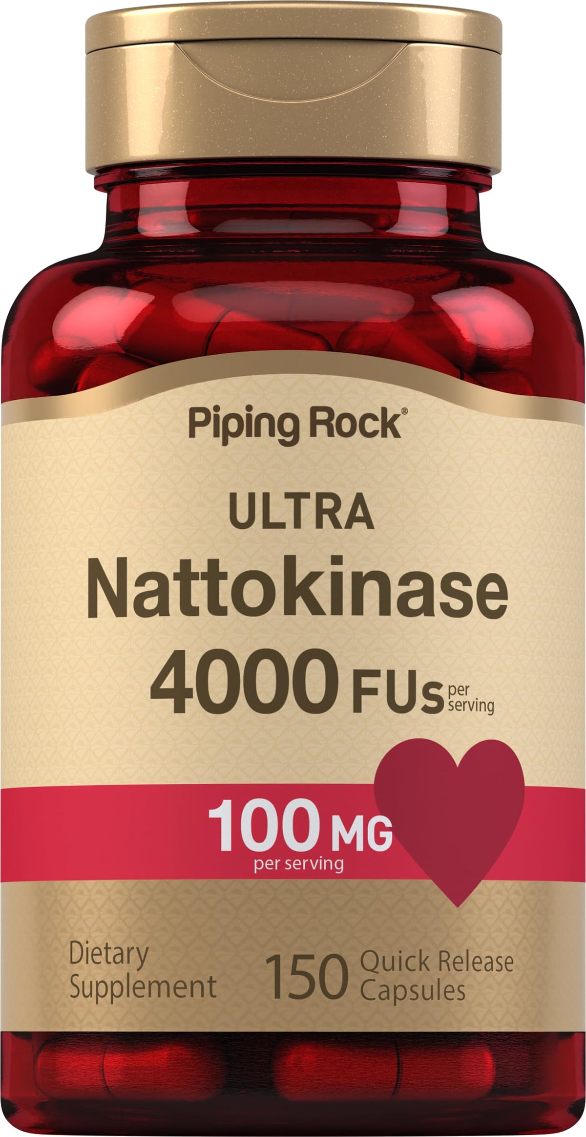 Piping Rock Nattokinase 100 mg 150 Capsules, vue de face