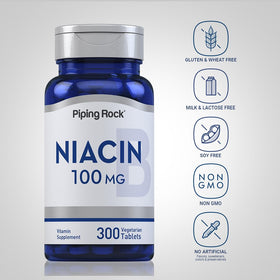 Piping Rock Niacine 100mg comprimés en gros plan