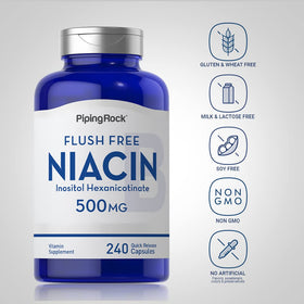Piping Rock Niacine 500mg capsules sur fond blanc
