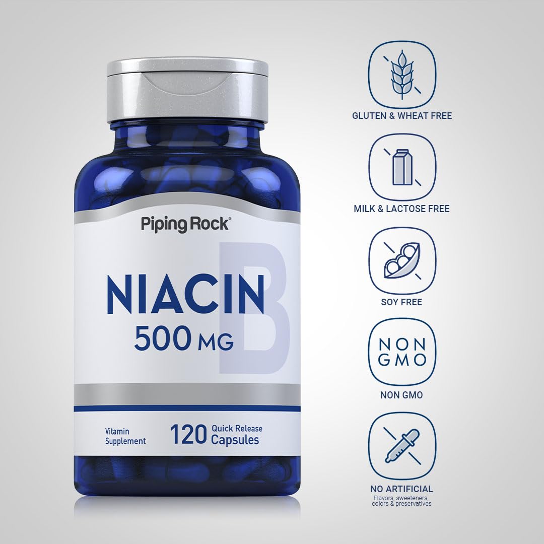 Piping Rock Niacine 500mg capsules végétariennes ouvertes
