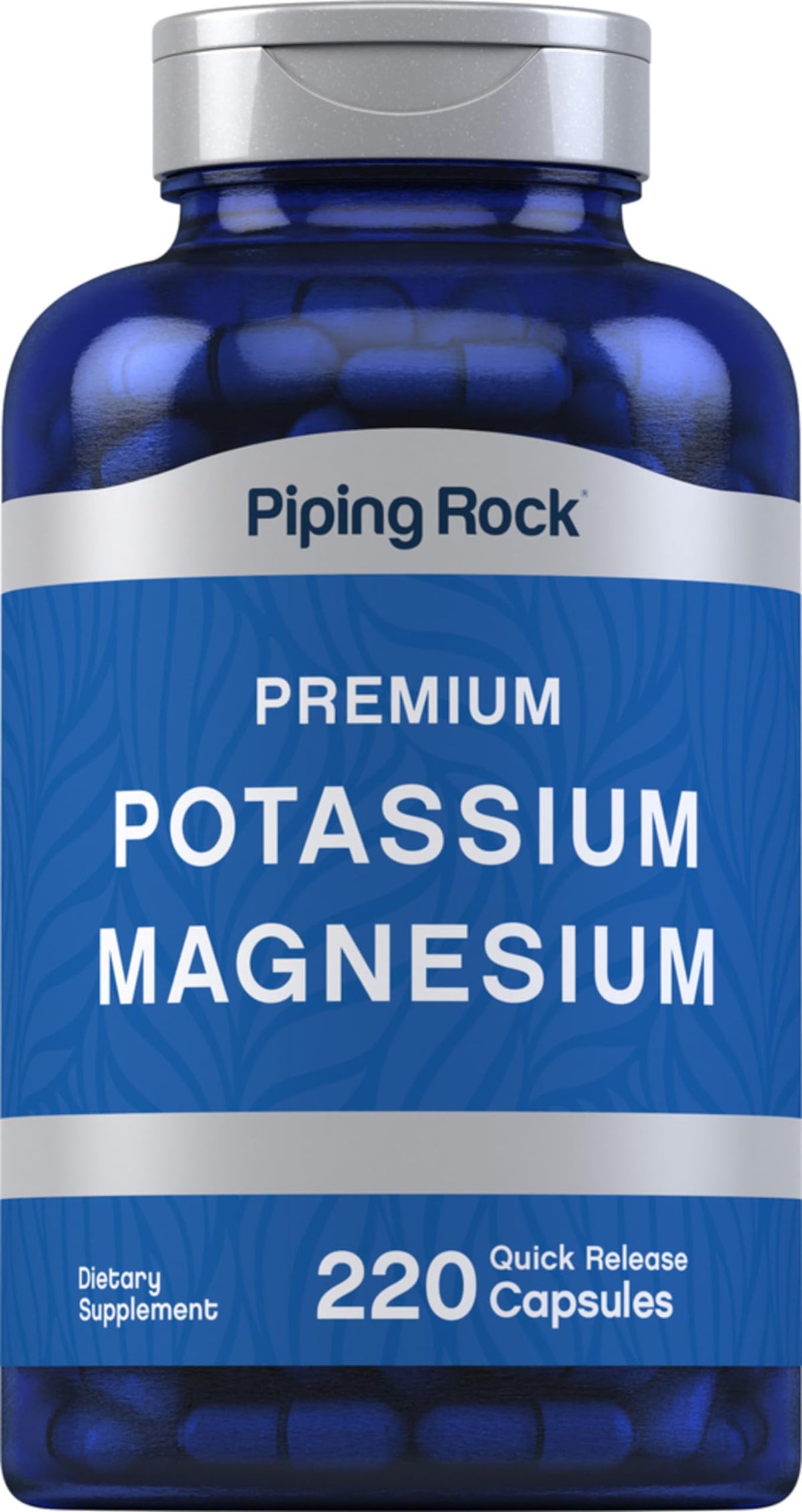 Piping Rock Potassium Magnésium 220 capsules vue de face