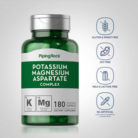 Piping Rock Potassium Magnésium Aspartate 180 gélules avec étiquette