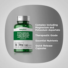 Piping Rock Potassium Magnésium Aspartate 180 gélules sur fond blanc