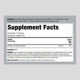 Piping Rock Poudre de Citrate de Potassium 454g - étiquette avec informations