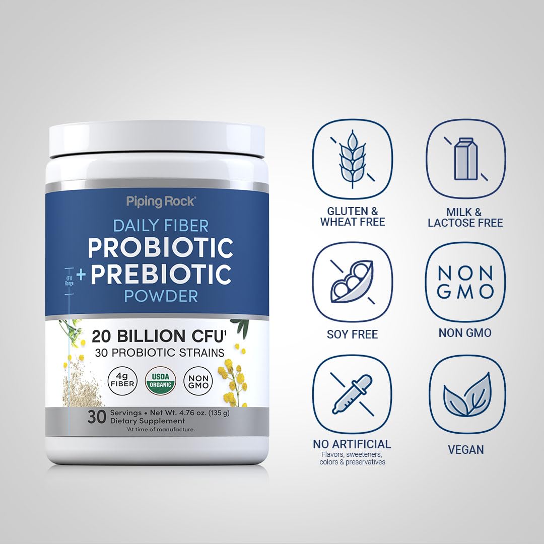 Piping Rock Poudre Probiotique et Prébiotique 191g avec cuillère doseuse