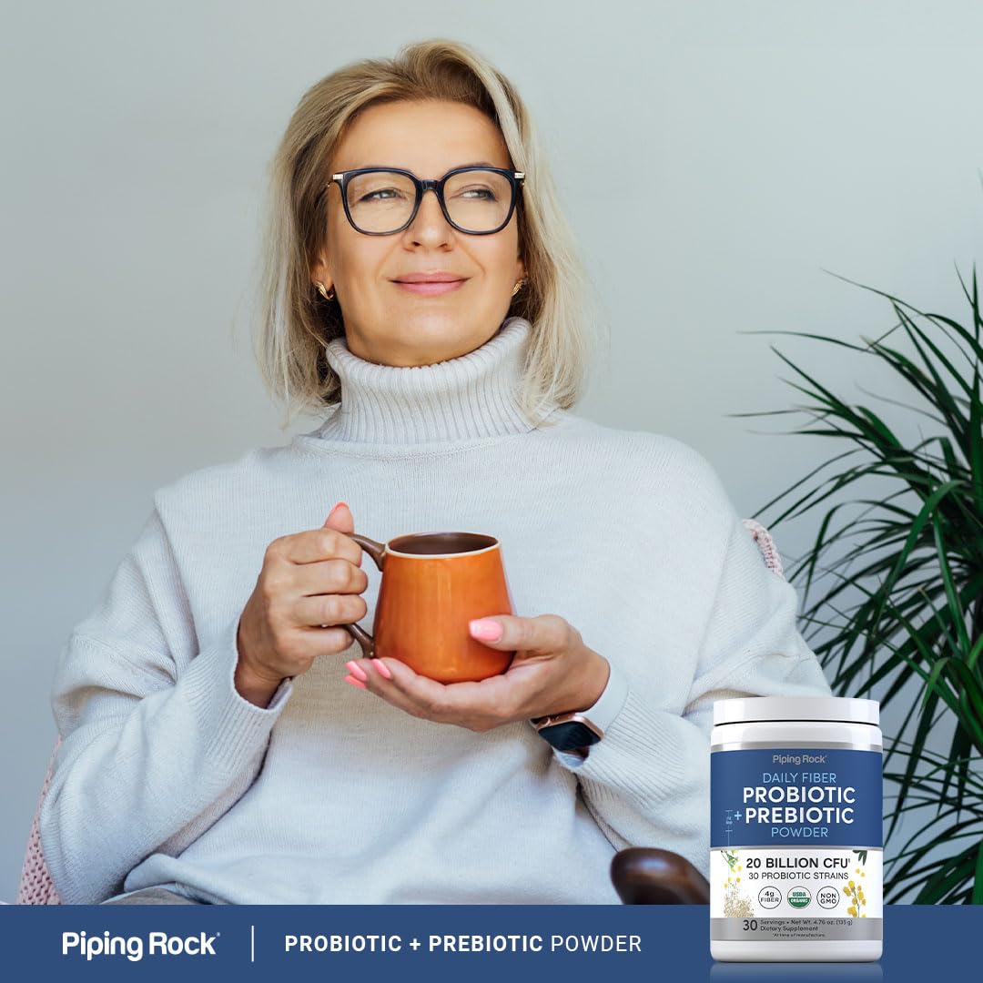 Piping Rock Poudre Probiotique et Prébiotique 191g sur une table en bois